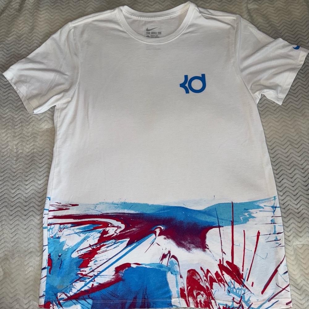 Nike White and Blue Short Sleeve Tee